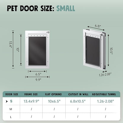 Cat Door Interior Door All Aluminum White 3 Flaps, for Exterior Door Small Cat Dog Doggy Doggie Door, Heavy Duty Pet Door, Insulation Flap, Lockable Closing Panel Telescoping Tunnel, Pets Up to 22lbs