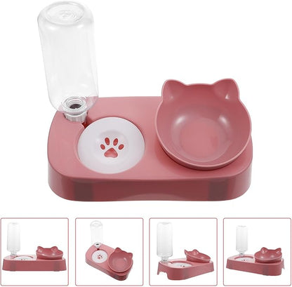 Kisangel Stable Automatic Dog Water Bowl with Dual Feeder Design Spill-Resistant Pet Food and Water Dispenser for Cats and Dogs Neck Protection Pink Pet Feeding Bowl