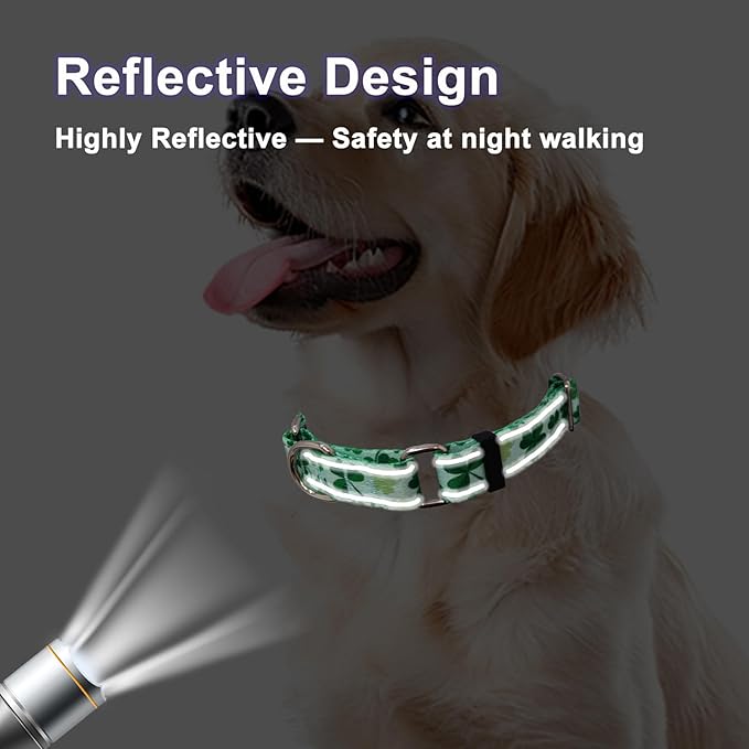 St.Patrick's Day Reflective Martingale Collar for Dogs with Quick Release Buckle Spring Clover Holiday Dog Collars (Shamrock, Large)