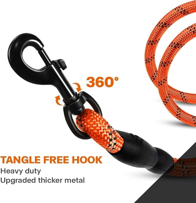 Taglory Rope Dog Leash 4 FT with Comfortable Padded Handle, Highly Reflective Threads Leash and Anti-Tangle Clip for Walking Small Dogs, 3/8 inch, Orange