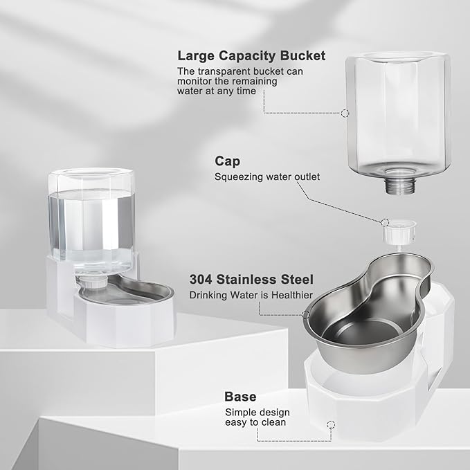 Sfozstra Large Dog Water Dispenser: 4L Stainless Steel Gravity Cat Water Feeder - Quiet Refill - No Power Needed - for Kittens & Cats - Bedroom/Kitchen Corner/Crate Area