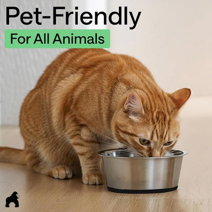 GORILLA GRIP Dog Bowls, Food Grade 304 Stainless Steel, Holds 4 Cups Each (32 fl oz) Food and Water Bowl for Feeding Dogs and Cats, Dishwasher Safe, Rust Resistant, BPA Free Rubber Base Set of 2 Black