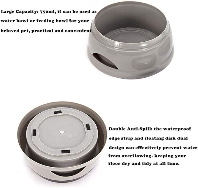 Love Dream No Spill Dog Water Bowl, No Drip Dog Slow Water Feeder No Slip Vehicle Carried Pet Water Dispenser 25 oz with Floating Disk Slow Drinking Bowl for Dogs Cats (Gray)