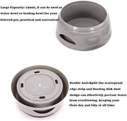 Love Dream No Spill Dog Water Bowl, No Drip Dog Slow Water Feeder No Slip Vehicle Carried Pet Water Dispenser 25 oz with Floating Disk Slow Drinking Bowl for Dogs Cats (Gray)