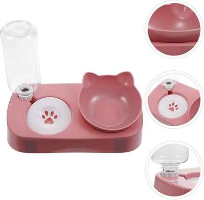 Kisangel Stable Automatic Dog Water Bowl with Dual Feeder Design Spill-Resistant Pet Food and Water Dispenser for Cats and Dogs Neck Protection Pink Pet Feeding Bowl