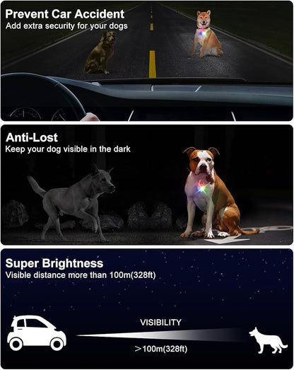 2 Pack Dog Collar Light, 4 Modes Clip On Dog Lights for Night Walking, Glow in The Dark LED Pet Collar Charm, Rechargeable Pet Camping Essentials for Nighttime Running, Cycling, Hiking(Orange)
