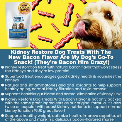 Kidney Restore Bacon Dog Treats 8oz for Canine Kidney Support. Renal Treats for Any Kidney Dog Diet