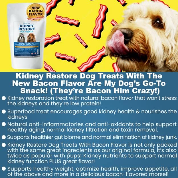 Kidney Restore Bacon Treats 8oz for Petite Dogs. Low Protein for Kidney Support. Renal Treats for Dogs on a Kidney Friendly Diet