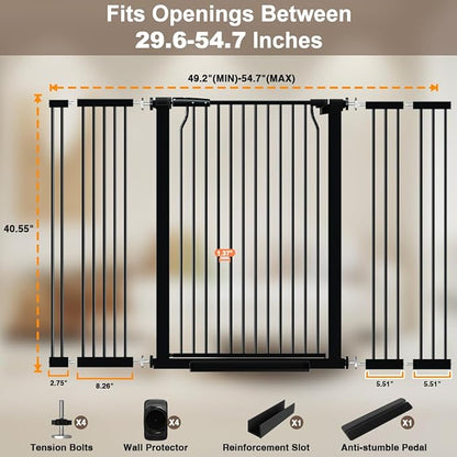 40.55" Extra Tall Baby Gate, 49.2-54.7 in Wide, No Drilling, Pressure Mounted Child Safety Gate with Door, Black