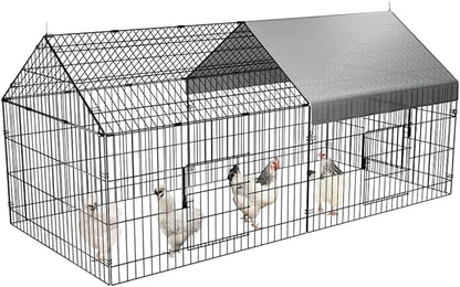 PawGiant Chicken Coop, Chicken Run Pen for Yard with Cover Outdoor Metal Portable Chicken Tractor Cage Enclosure Crate Outside for Small Animals Duck Rabbit Hen 86"×40"