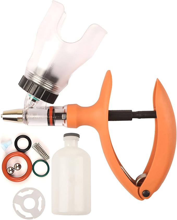 Veterinary Continuous Syringes, Precision Livestock Syringe Gun Adjustable Reusable Animal Injector for Cattle Pig Sheep(F,2ML)