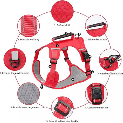 Dog Harness No Pull Adjustable Reflective,for Medium and Large Small Dog with Leash 59.06in (Red, S)