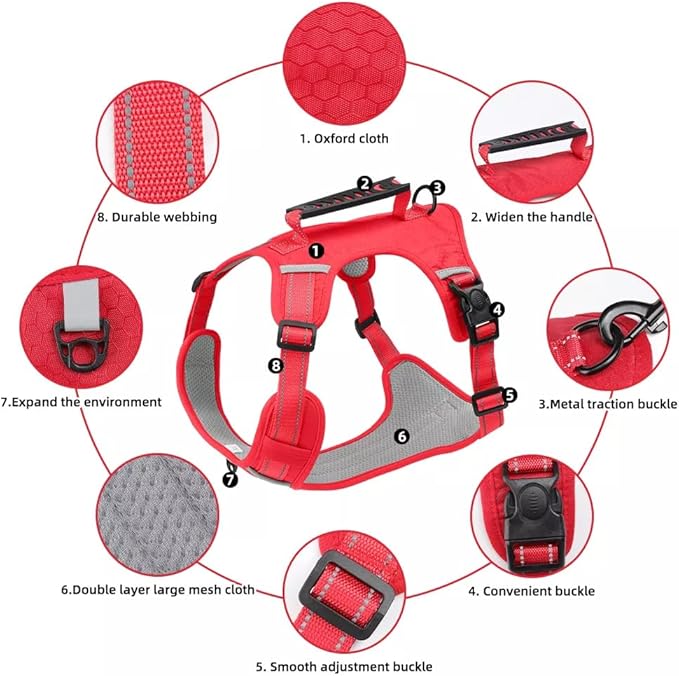 Dog Harness No Pull Adjustable Reflective,for Medium and Large Small Dog with Leash 59.06in (Red, XS)