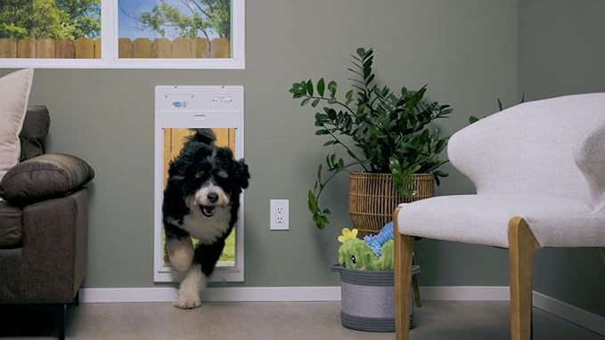 Power Pet Automatic ROLL UP Door by High Tech Pet Brand - Motorized Panel Rolls Up - Pet Operated - Remote App Control - 24/7 Exit & Entry Timers (Medium, Wall Mount)