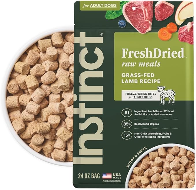 Instinct FreshDried Bites, Natural Freeze-Dried Dog Food, Grain-Free - Grass-Fed Lamb, 24 oz. Bag