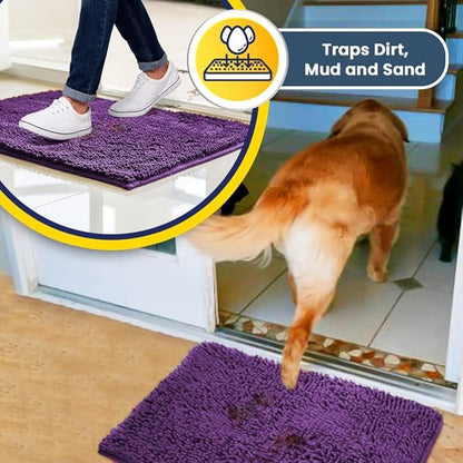 Muddy Mat® | Super Absorbent Door Mat Indoor, Microfiber Quick Dry Chenille Entryway Rug, Non-Slip Front Door Mat, Indoor Mats for Entryway, Machine Washable Pet Rug, Purple 36"x60"
