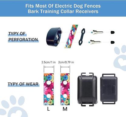 Rhea Rose 1 Inch Replacement Collar Strap Shock Collar with 2 Holes, Compatible with Nearly All Brands and Models of Underground Electric Dog Fences and Training Collars, Pink Daisy