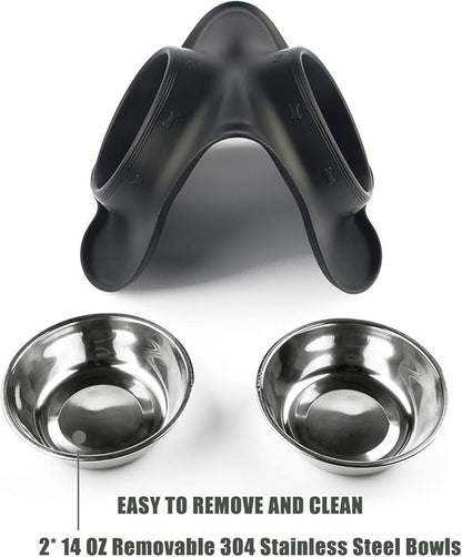 Dog Bowls with Anti-Overflow and Anti-Skid Silicone Dog Food Mat, Stainless Steel Feeder Easy to Clean for Small Medium Large Dogs Cats Pets