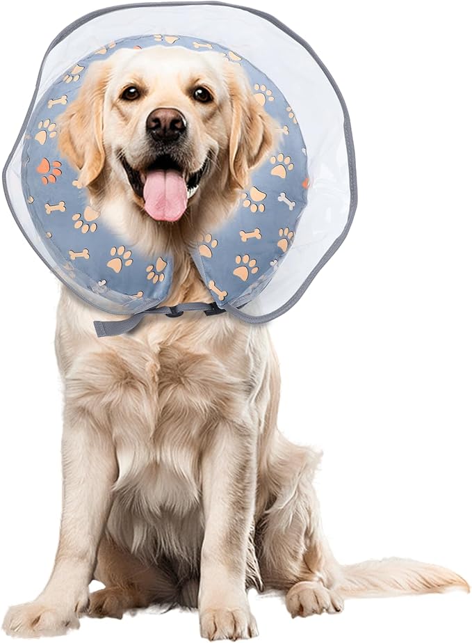 Soft Inflatable Cone Collar for Dog After Surgery, Large Dog Neck Donut Collar with Preventive Adjustable Anti-Licking Soft Pet Puppy Collar for Medium Large Dogs (Gray, L)