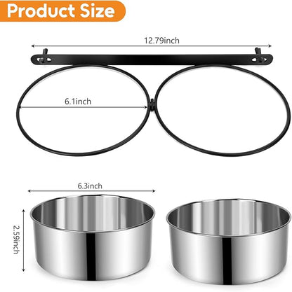 Dog Crate Water Bowls 2Pack, 40oz Stainless Steel Dual Hanging Pet Bowls, Wall-Mounted Dog Food & Water Feeder, Elevated Non-Spill Kennel Bowl Set for Medium & Large Dogs and Cats