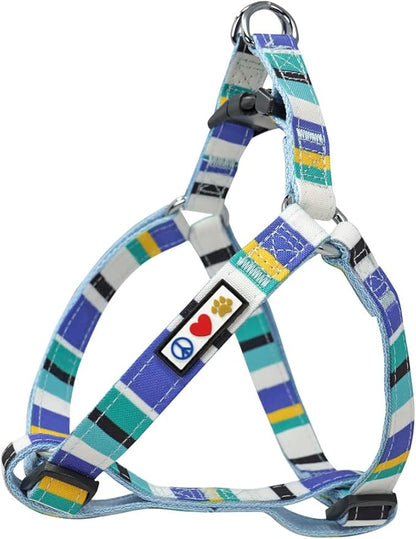 Pawtitas Multicolor Step-in Dog Harness – Adjustable No-Pull Vest for Puppies to Seniors, Safe & Comfortable S Blue/Teal/Yellow