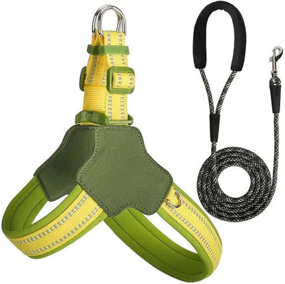 Reflective Dog Harness and Leash Set Designed for Collie, Anti-Pull Adjustable Pet Harness and Leash Yellow M