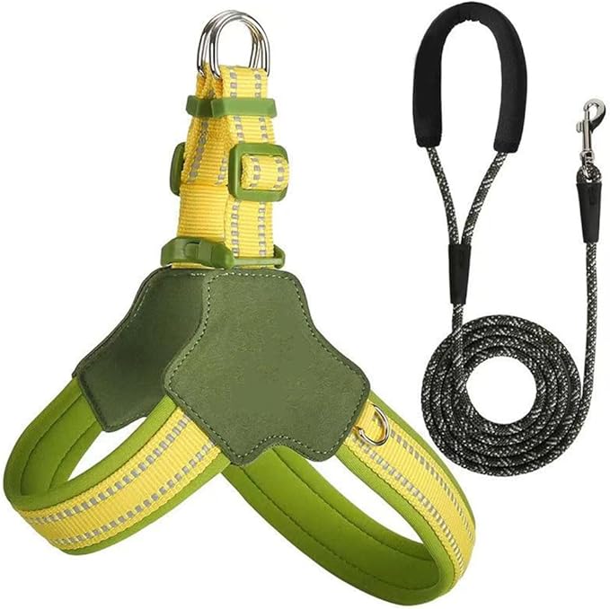 Reflective Dog Harness and Leash Set Designed for Collie, Anti-Pull Adjustable Pet Harness and Leash Yellow S