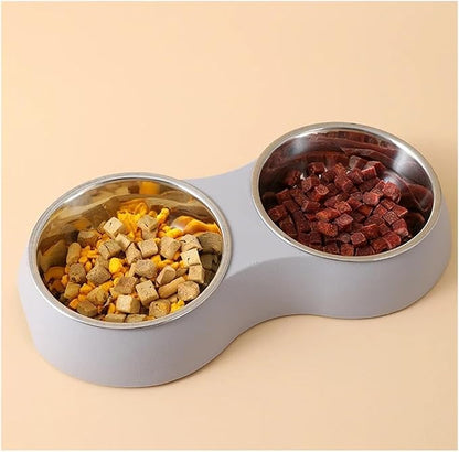 Double Pet Bowls Water Feeder Stainless Steel Drinking Dish Feeding Supplies Dog Accessories(Green)