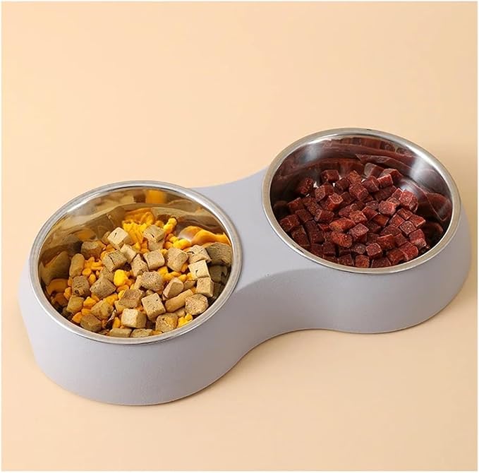 Double Pet Bowls Water Feeder Stainless Steel Drinking Dish Feeding Supplies Dog Accessories(Pink)