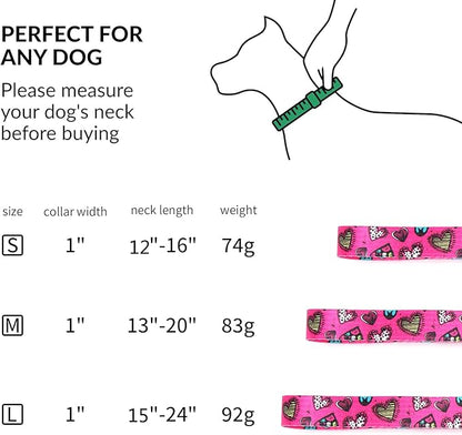 Martingale Dog Collar with Stainless Steel Chain - Limited Chain Cinch Training Collar for No Pull Training Dog - Flower Multicolor Cute Patterns - Premium No Slip Collar (HA12NO11, L)