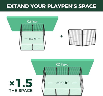 FXW AuraSpace Pro Acrylic & Wire Mesh Indoor Dog Playpen, 32" Height 2 Metal Panels Metal Dog Pen for Small and Medium Dogs, Black│Patented