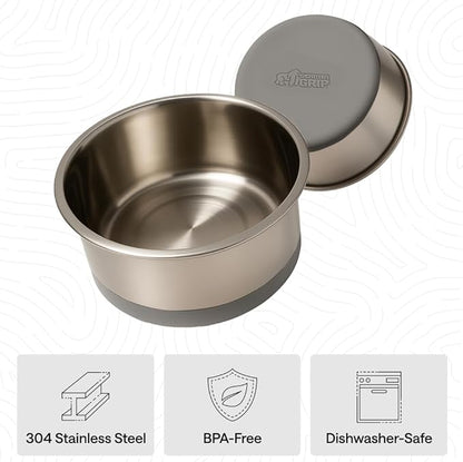 GORILLA GRIP Dog Bowls, Food Grade 304 Stainless Steel, Holds 6 Cups Each (48 fl oz) Food and Water Bowl for Feeding Dogs and Cats, Dishwasher Safe, Rust Resistant, BPA Free Rubber Base Set of 2 Gray