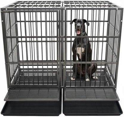 BOLDBONE 54 inch Heavy Duty Indestructible and Escape-Proof Dog Crate Cage Kennel for Large Dogs, High Anxiety Dog Crate with Removable Wire Trays and Wheels, Extra Large XL XXL, Black