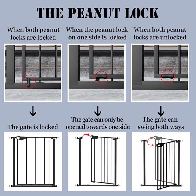 DEARBB Triple Lock Baby Gate for Stairs Doorways and House 31" to 86" Extra Wide Pressure Mounted Easy Walk Through Auto Close Safety Pet Gate Black 67.32-76.77"