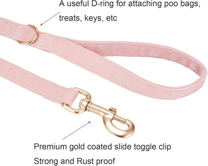 Soft Cotton Dog Leash, 5 Ft Heavy Duty Corduroy Dog Leashes with Gold Metal Hook for Small Medium Large Dogs,Medium,Light Pink