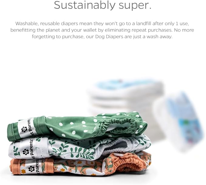Pet Parents® Washable Dog Diapers (3pack) + Extendrs® of Durable Doggie Diapers, Premium Dog Diapers Female (X-Small, Daisy)