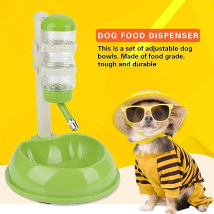 Dog Water Bottle Bowl,Automatically Feeding Water Height Adjustable Dispenser for Dog Cat(Green)