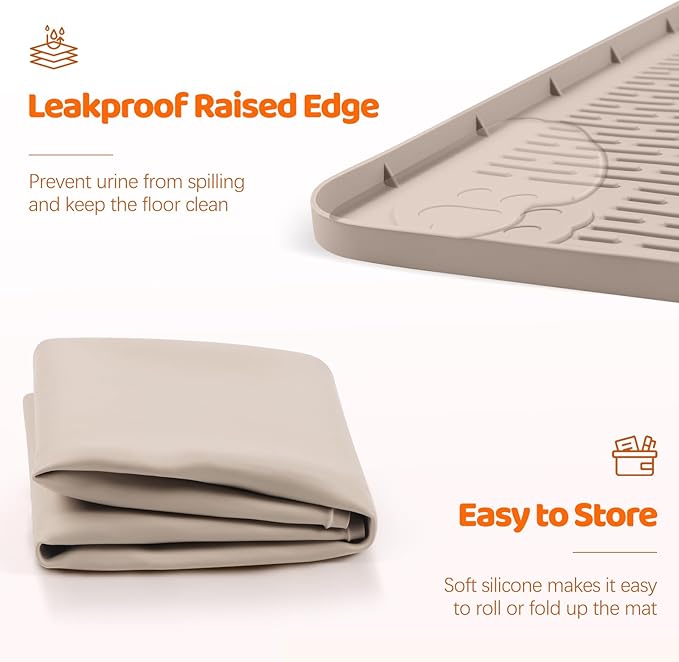 Pee Pads for Dogs, 34" x 22" Extra Large Reusable Silicone Mat, Washable Puppy Training Pads for Potty Training, Non-Slip, Leak-Proof, Indoor Floor Protection (Khaki)