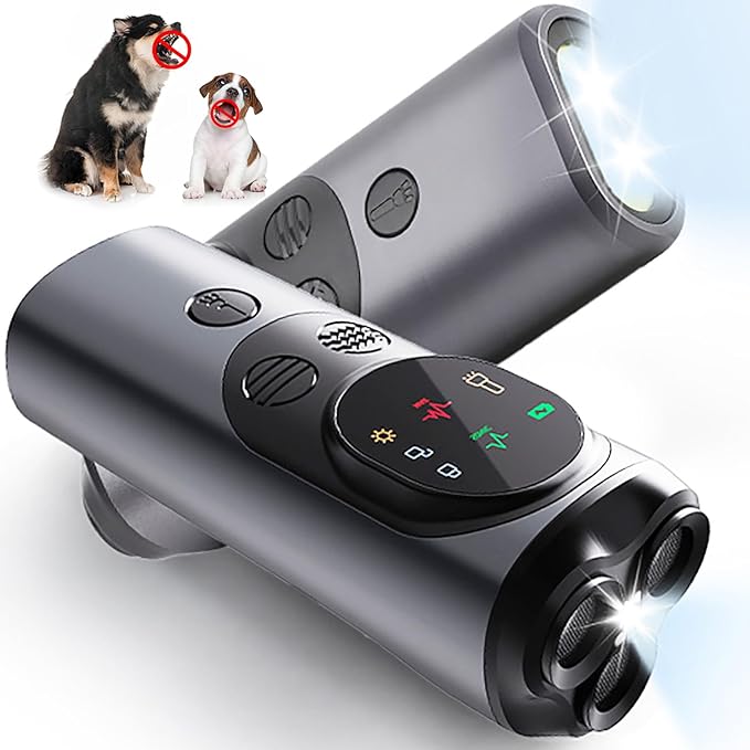 Mtmult Ultrasonic Dog Bark Deterrent - Dog Bark Deterrent Devices, Barking Deterrent Devices, Bark No More Training Aid, LED Flashlight & HD Display (Anti Barking - Grey P10)