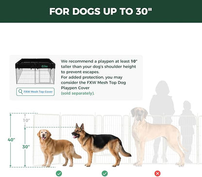 FXW Rollick Unleashed Dog Playpen for Indoor, Yard, RV Camping, 40 inch 8 Panels for Medium and Large Dogs, White│Patented