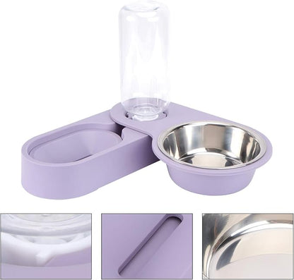 Dog Water Food Bowl Set Automatic Pet Food Water Dispenser Rotating Corner Folding Dog Bowl for Cat Puppy Small Dogs (Purple) Rabbit Food