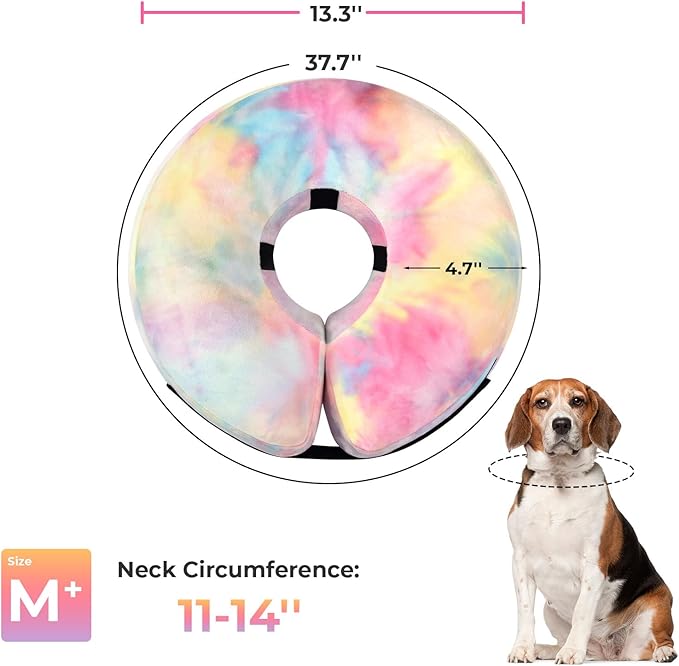 Dog Cone, Uadonile Inflatable Cone Collar for Dogs and Cats, Dog Neck Collar Recovery E-Collar Alternative After Surgery, Elizabethan Collar for Dogs Recovery(Tie-dye Pink Blue, M+)