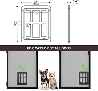 Cat Screen Door for Sliding Screen Door with Flap Lockable, Suitable for Small Dog and Cat - Black