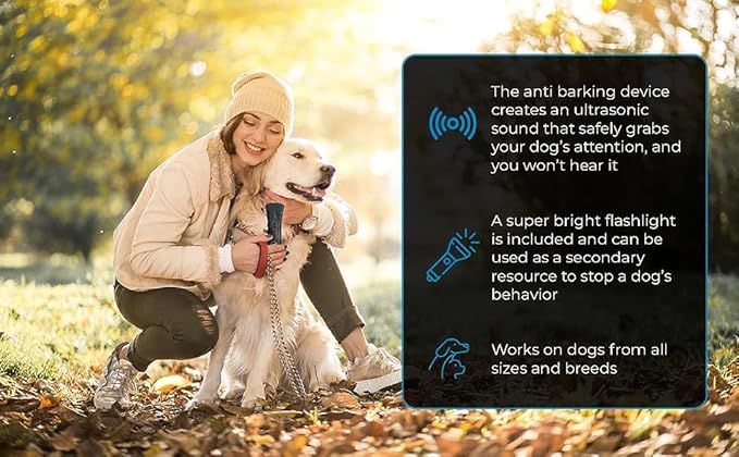 Ultrasonic Dog Bark Deterrent & Behavior Corrector - Stop Barking, Jumping, Aggression Without Yelling -Just Point & Press! Backed by Kevin Harrington from Shark Tank (White Rechargeable)