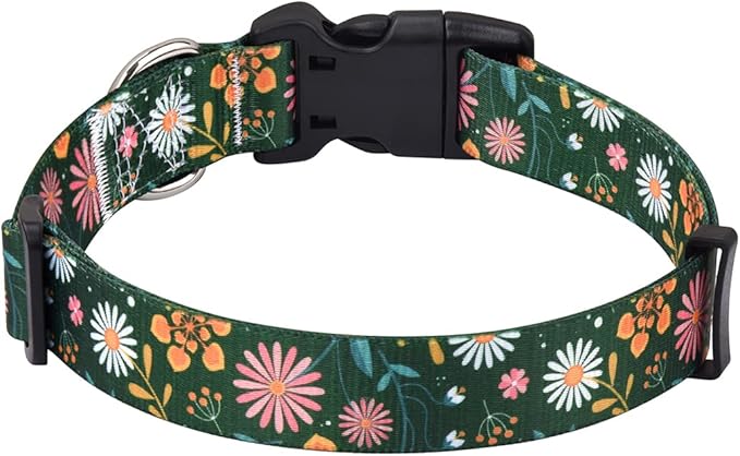 Mihqy Dog Collar with Bohemia Floral Tribal Geometric Patterns - Soft Ethnic Style Collar Adjustable for Small Medium Large Dogs(Dark Green Flower,XS)