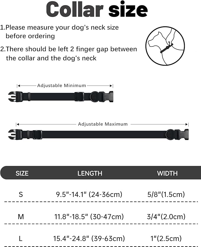 Waterproof Dog Collar, Rubber Adjustable Collars with Quick Release Buckle, Odor-Resistant, Easy to Clean Pet Collars for Small Medium or Large Dogs (Black, S 9.5-14.1 inch)