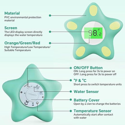 Baby Bath Thermometer, Infant Digital Water Thermometer Safety with 4 Color Backlit and Temperature Warning, Room Thermometers Floating Toy for Infant, Toddler, Bathtub, Swimming Pool