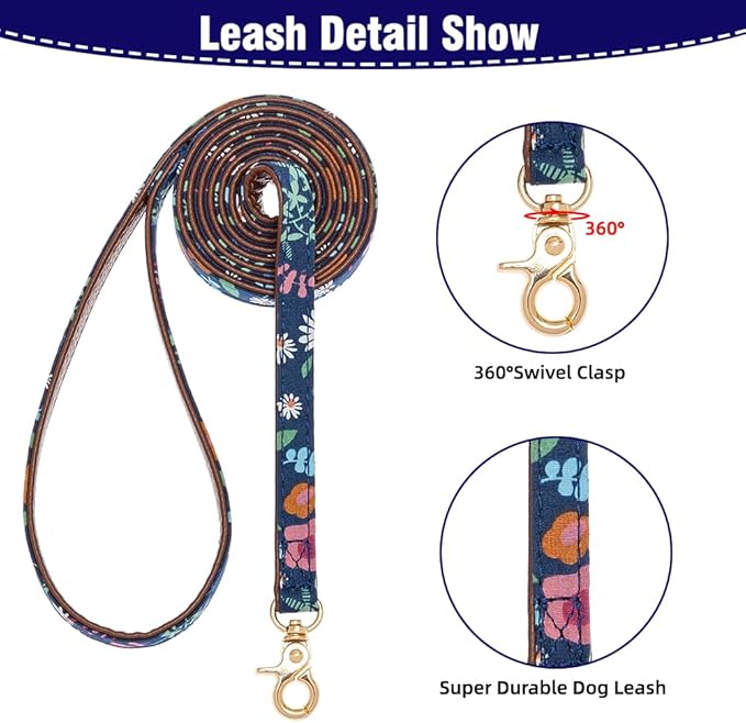 EXPAWLORER Dog Collar and Leash Set - Classic Plaid Dog Bow Tie and Dog Bandana Collar, Dog Leash Tangle Free, Adjustable Collars for Medium Dogs, Holiday Ideal Gift, Flower M