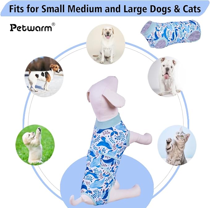 PetWarm Surgery Shirts for Dogs, Dog Surgery Suit, Cone of Shame Alternatives, Pet Surgical Recovery Pajamas Suit Female Male Dog Onesie for Spay Neuter, Marine Animal Patterns, Blue, XL