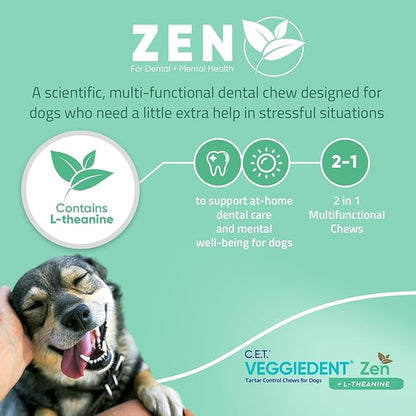 Virbac C.E.T.® VEGGIEDENT® Zen Tartar Control Chews for Dogs - Multifunctional to Support Mental Well-Being, VOHC Approved - Extra Small Under 11lbs
